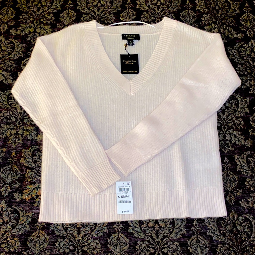 Charter Club Women’s 100% Cashmere Shaker V-Neck Sweater in color Delicacy.